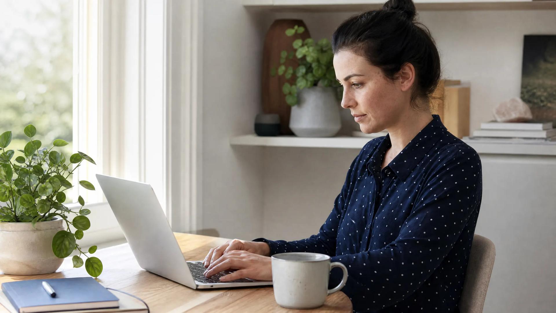 Working from home in a clean kitchen