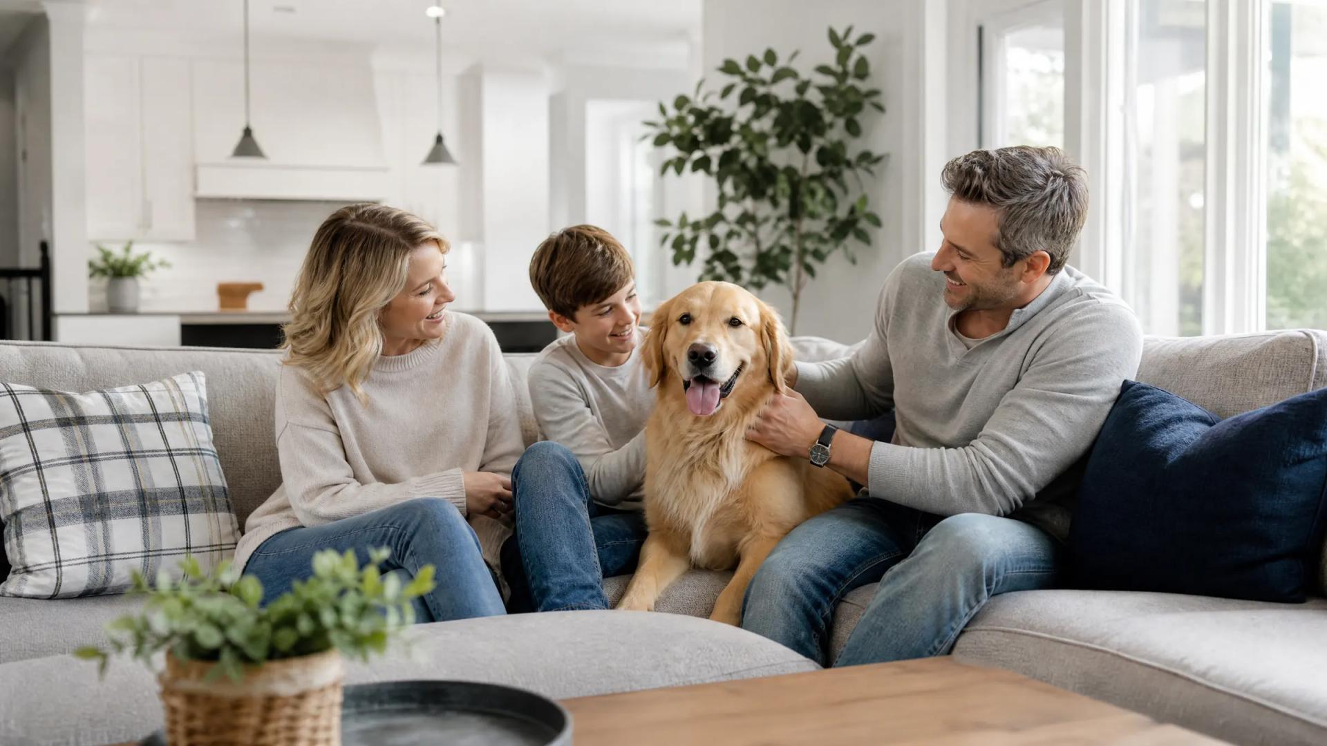 A family at home, relaxed on the sofa