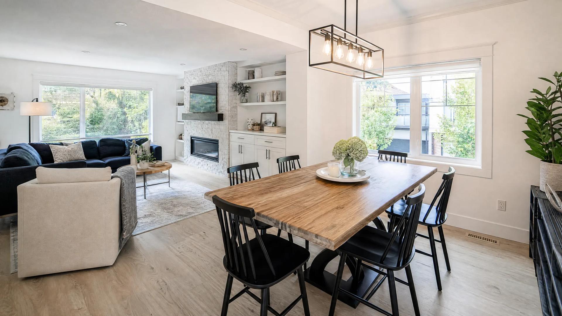 An open-plan living and dining room after a visit
